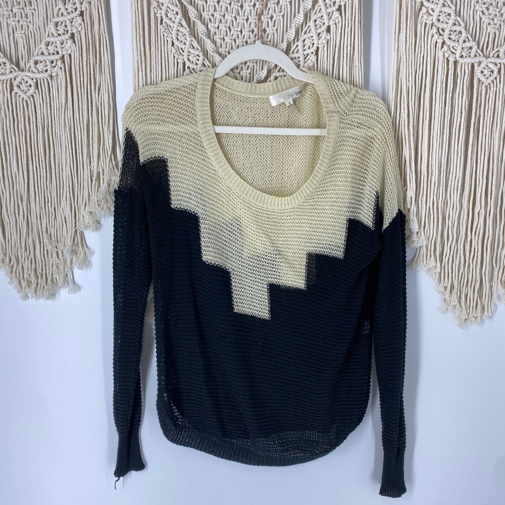 Ina Colorblock Open Knit Scoop Neck Sweater